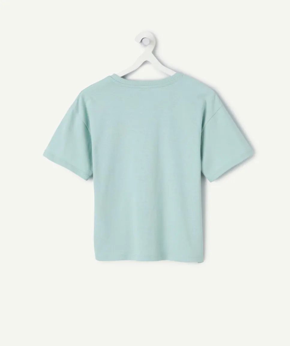 T-shirt fille coton vert imprimé message