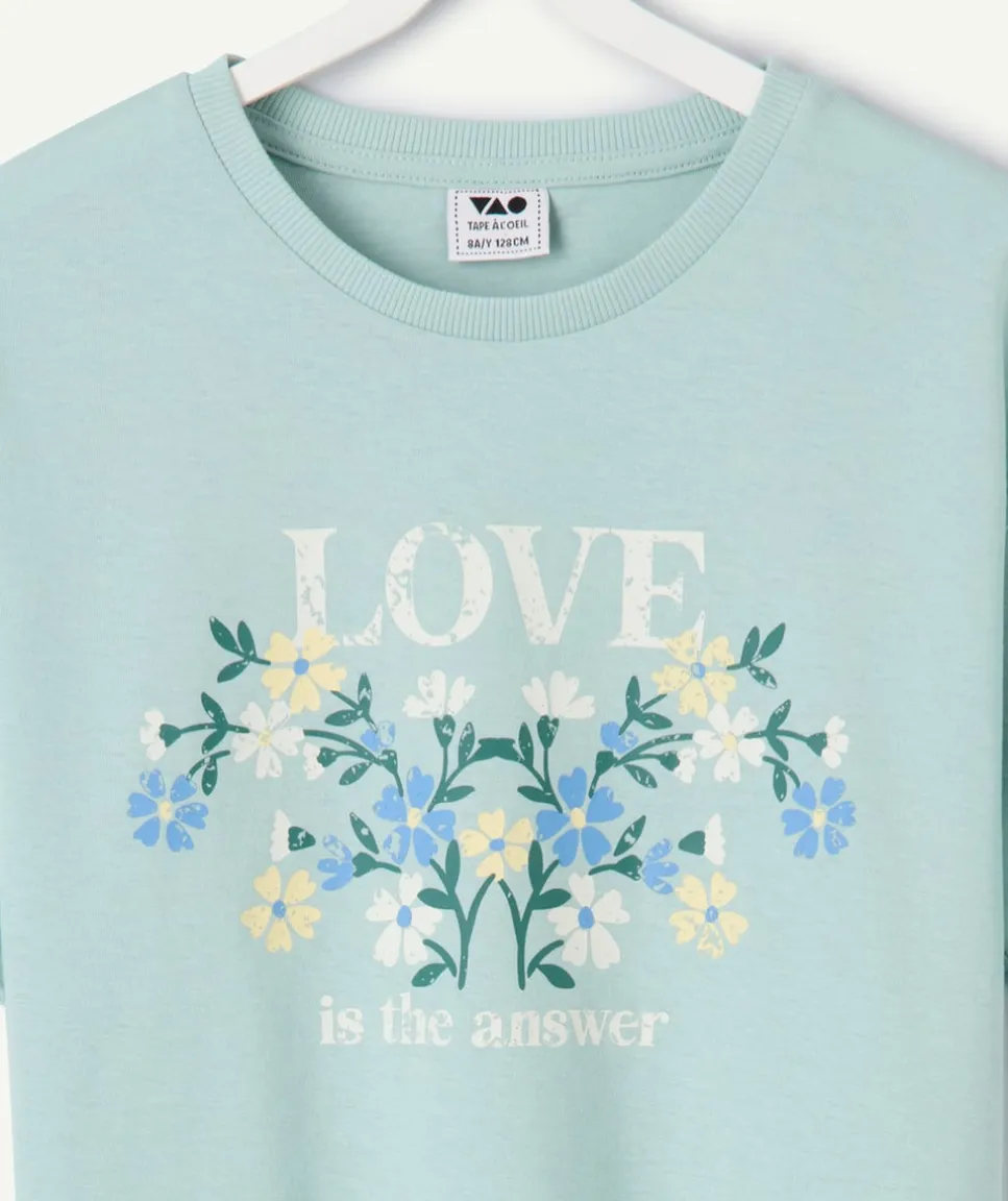 T-shirt fille coton vert imprimé message