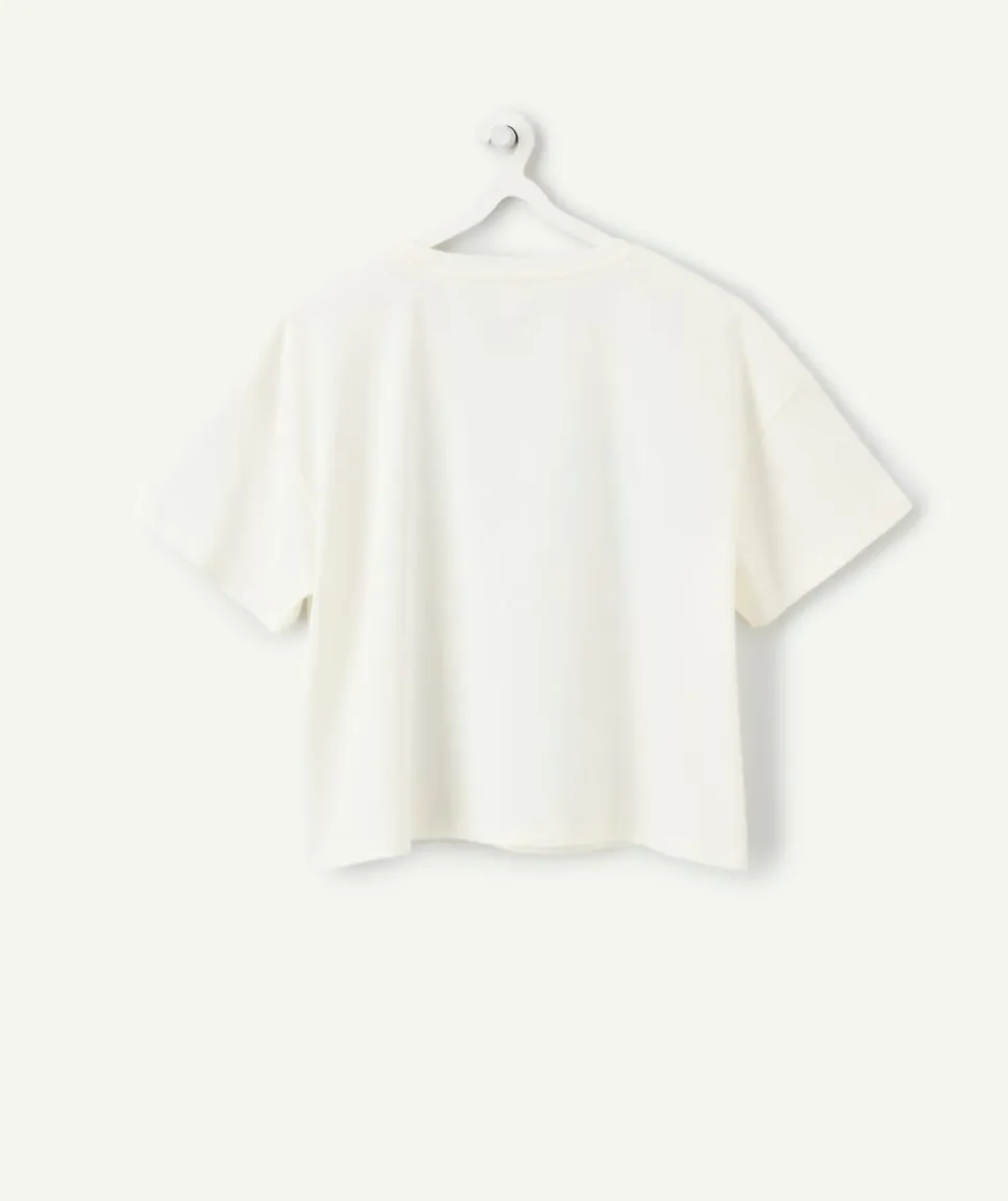 T-shirt fille court blanc imprimé