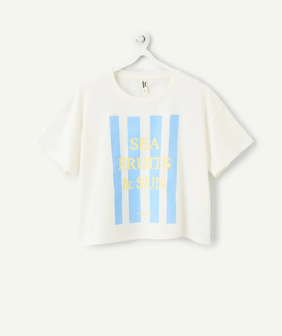T-shirt fille court blanc imprimé