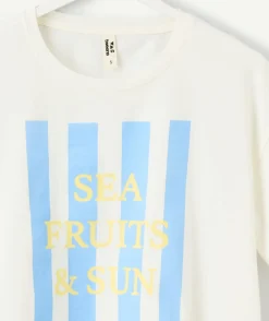 T-shirt fille court blanc imprimé