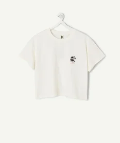 T-shirt fille court blanc imprimé