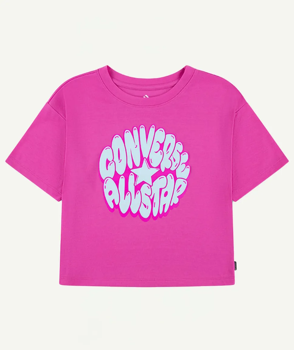 T-shirt fille court fuchsia imprimé