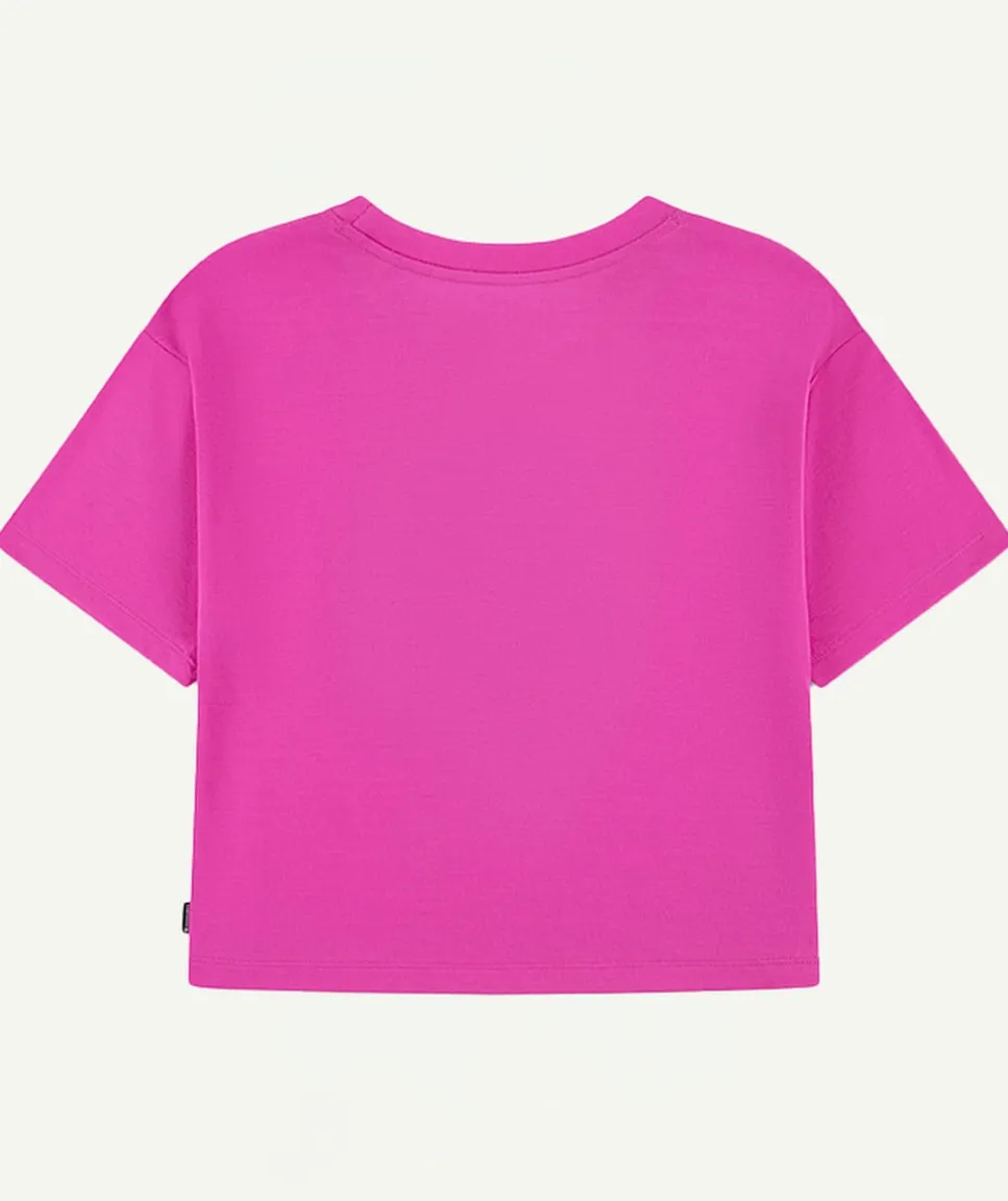 T-shirt fille court fuchsia imprimé