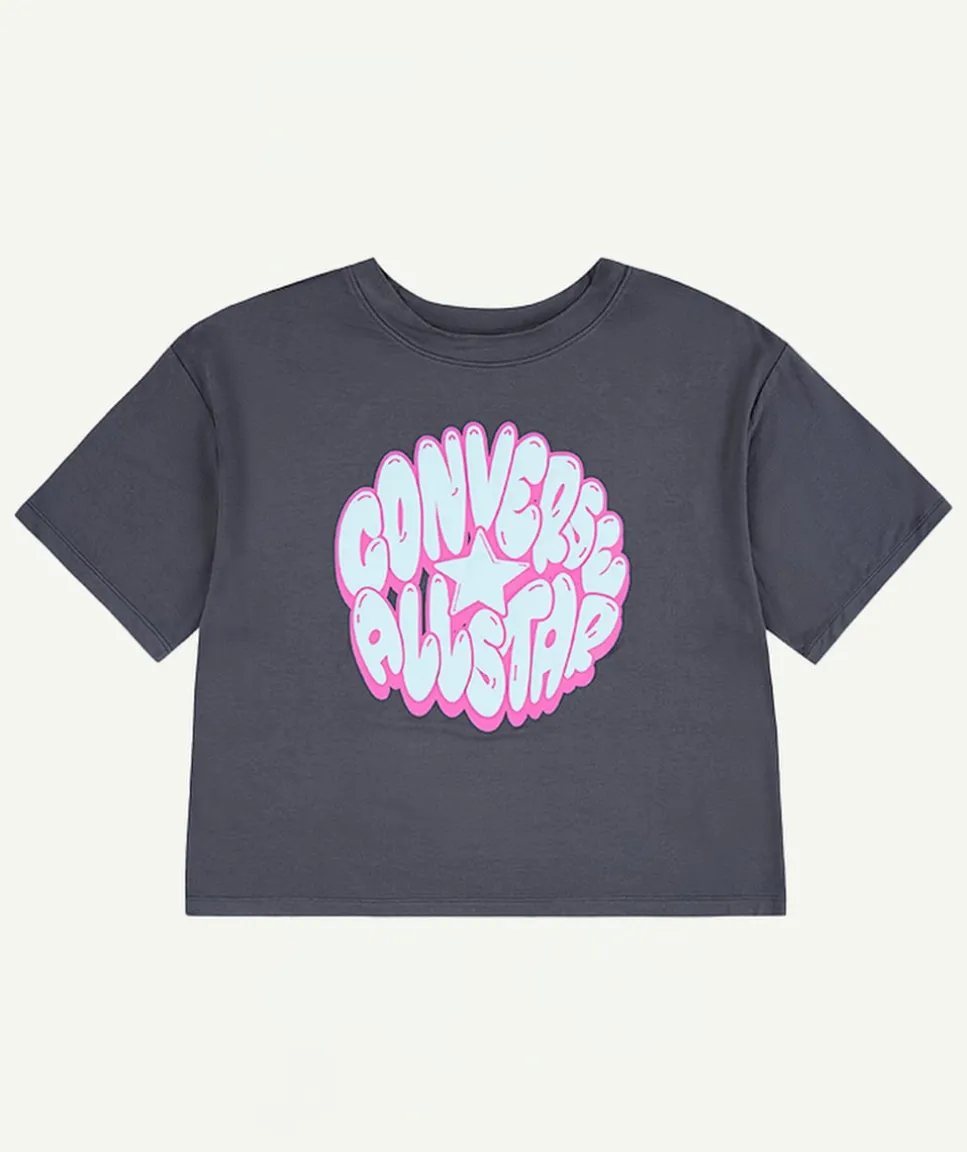T-shirt fille court noir imprimé