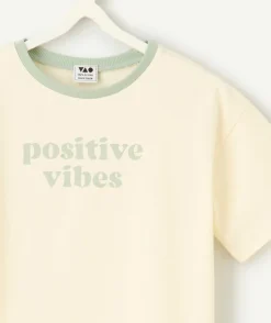 T-shirt fille écru avec message vert