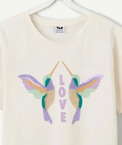 T-shirt fille écru imprimé colibris