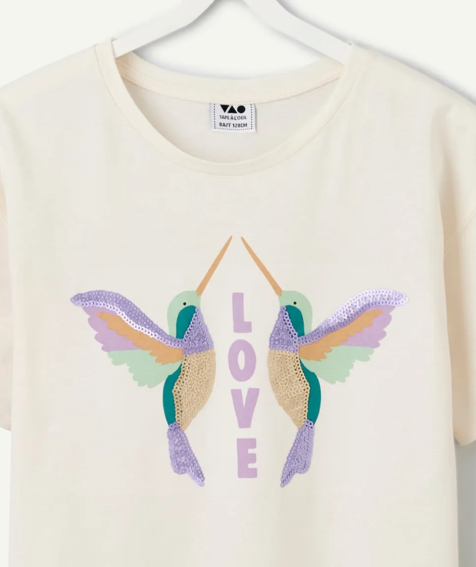 T-shirt fille écru imprimé colibris