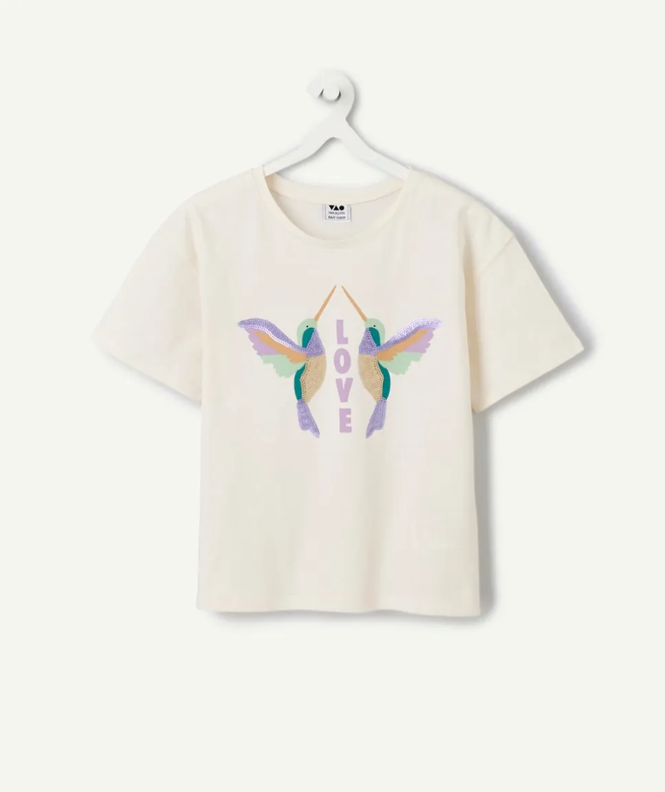 T-shirt fille écru imprimé colibris