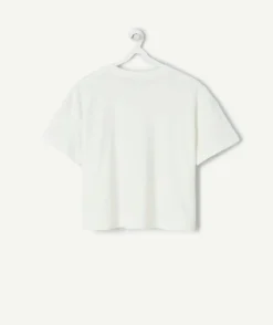 T-shirt fille droit blanc brodé
