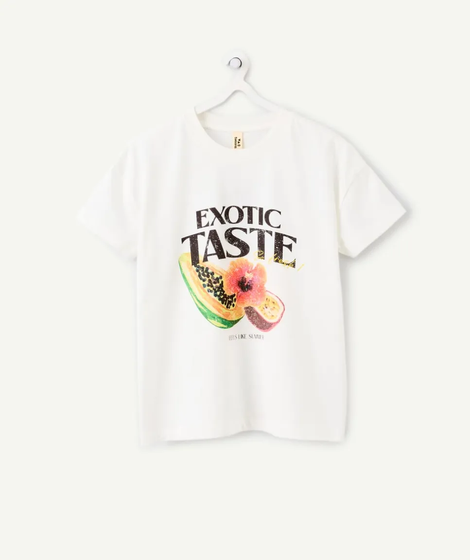 T-shirt fille droit blanc imprimé