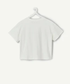 T-shirt fille droit blanc imprimé