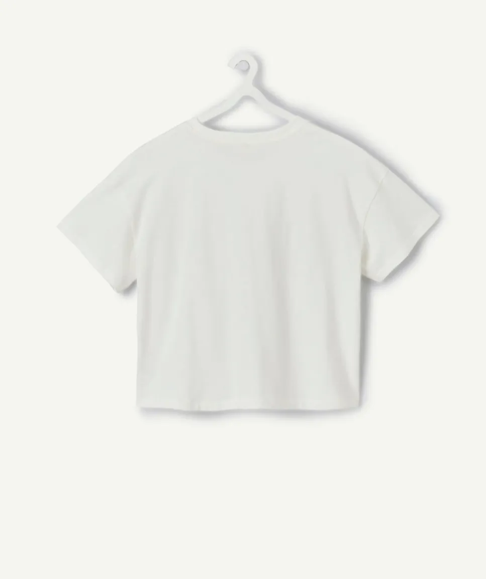 T-shirt fille droit blanc imprimé