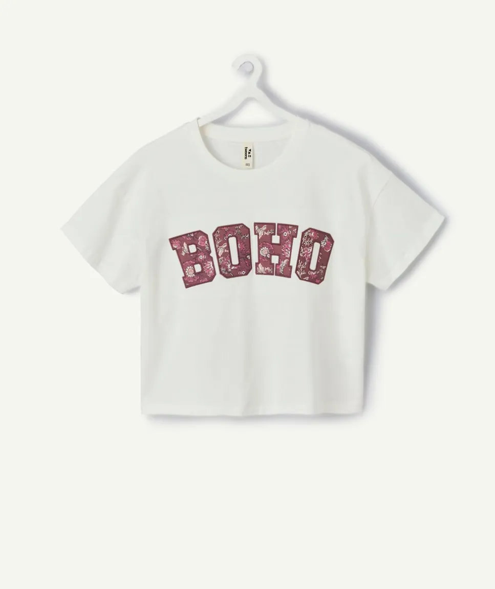 T-shirt fille droit blanc imprimé