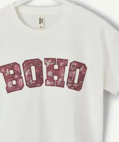 T-shirt fille droit blanc imprimé