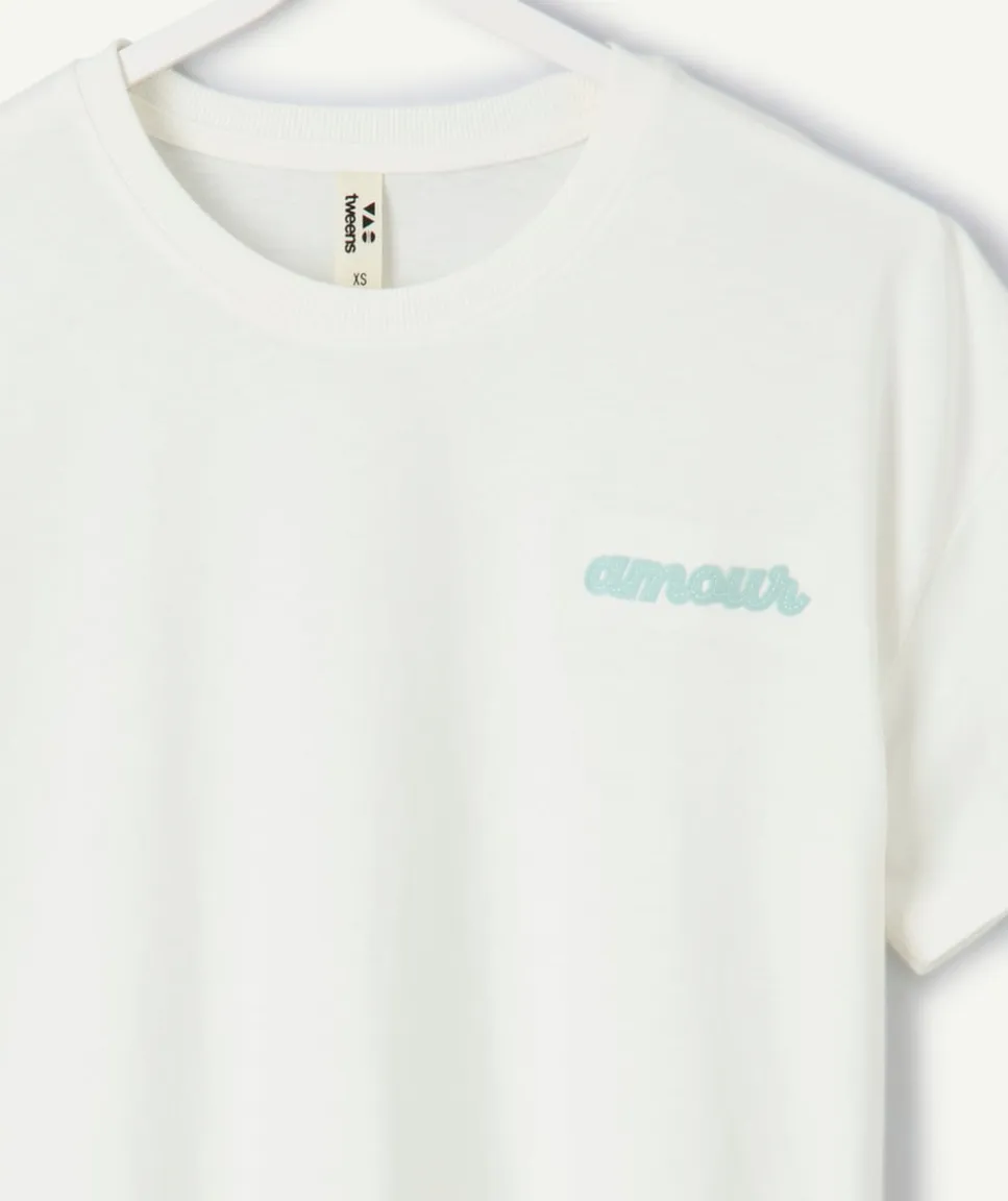 T-shirt fille droit blanc imprimé
