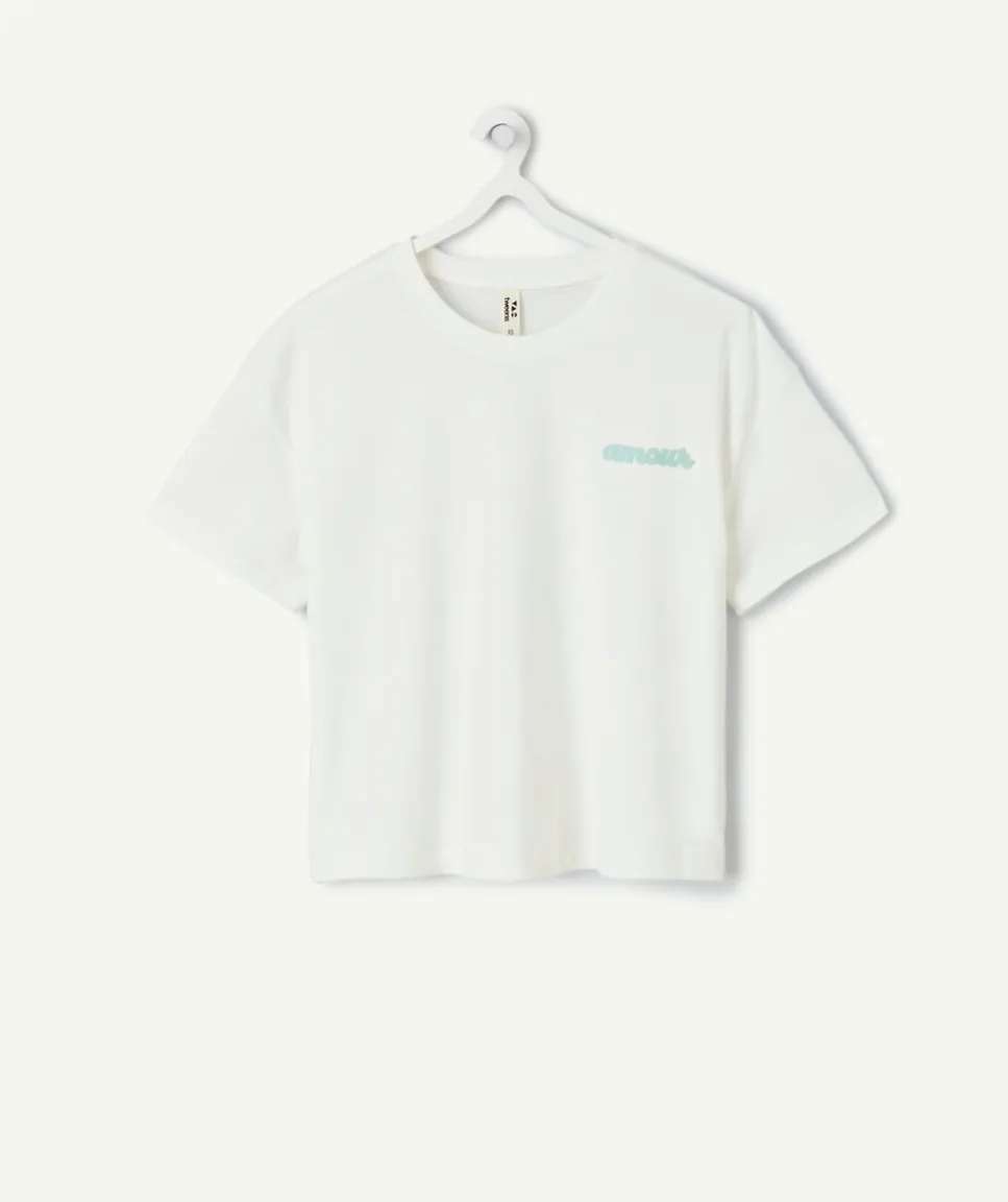 T-shirt fille droit blanc imprimé