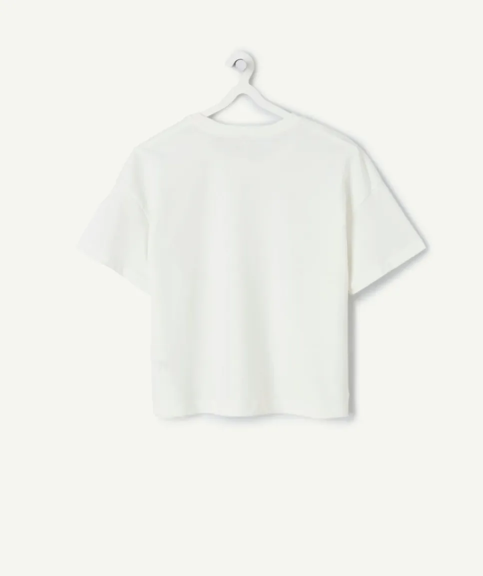 T-shirt fille droit blanc imprimé