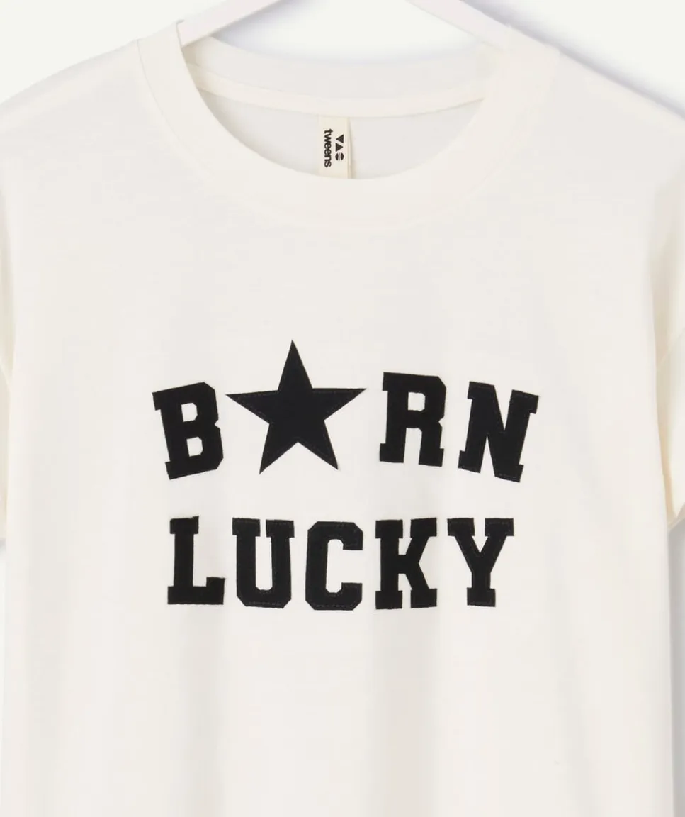 T-shirt fille droit blanc imprimé