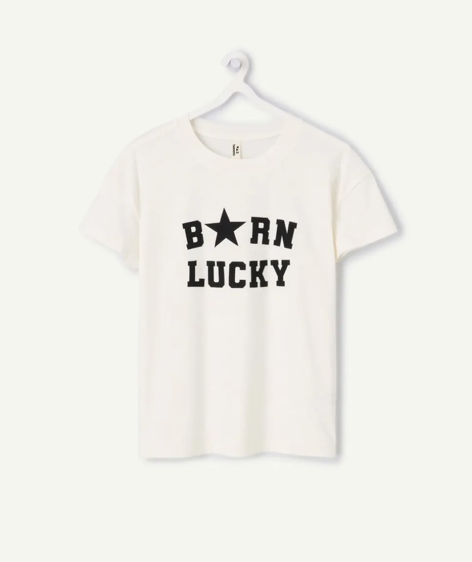 T-shirt fille droit blanc imprimé