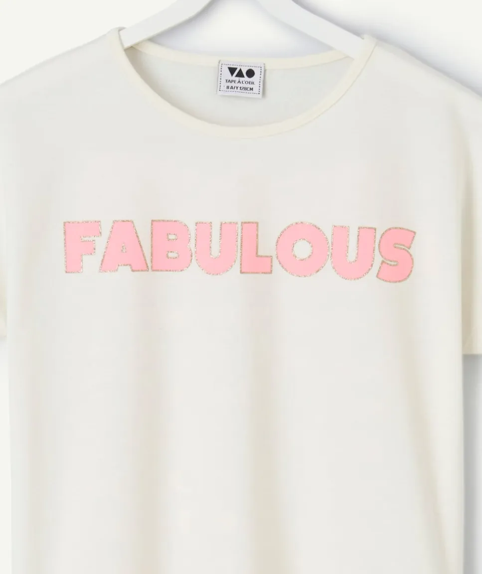 T-shirt fille droit blanc imprimé