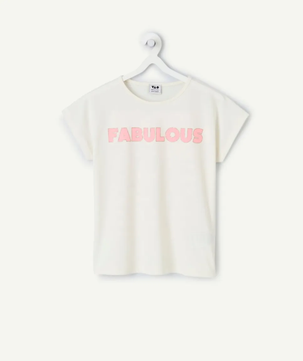 T-shirt fille droit blanc imprimé