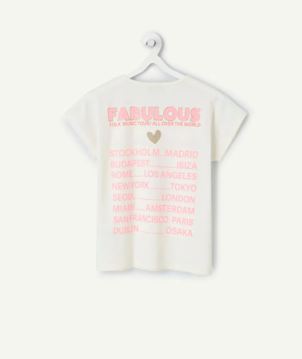 T-shirt fille droit blanc imprimé