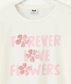 T-shirt fille droit blanc imprimé