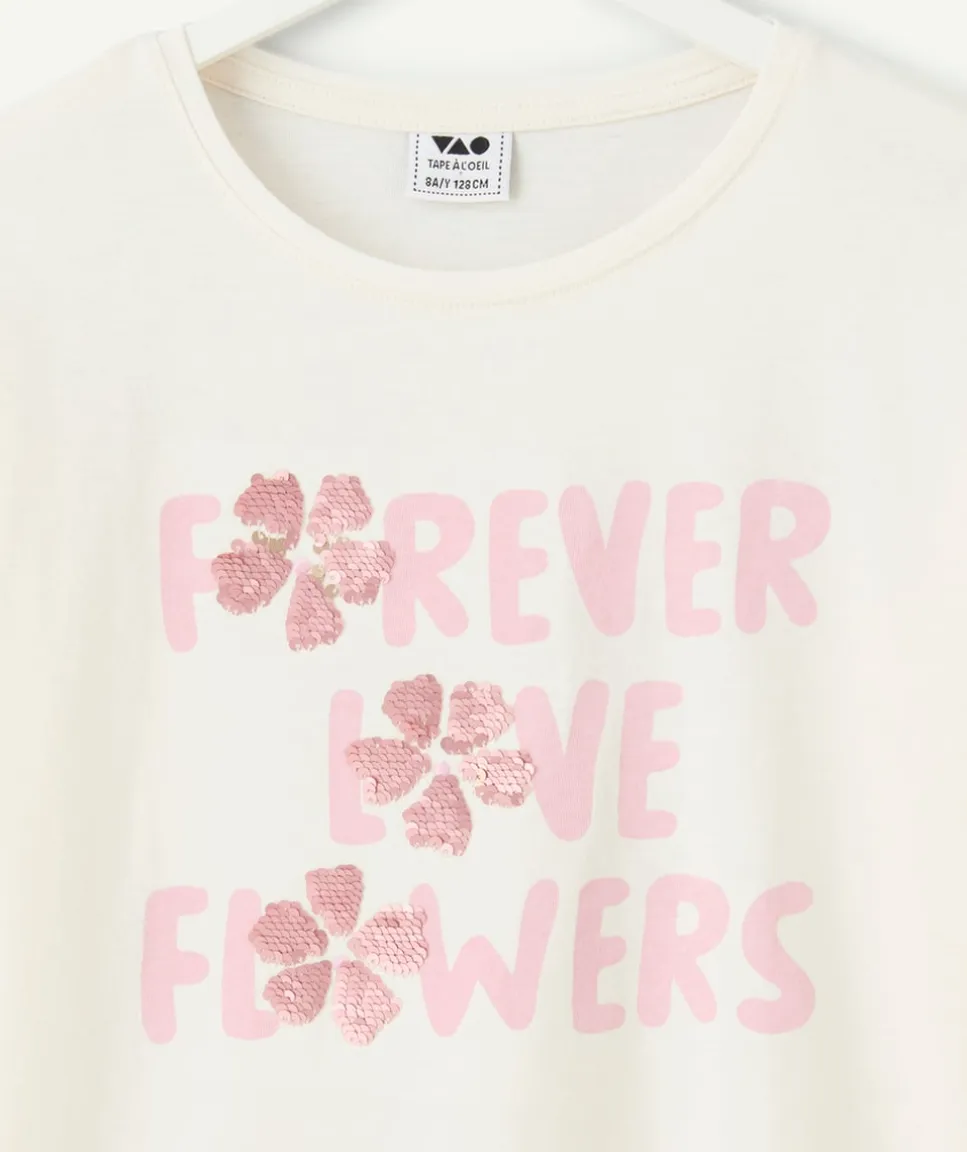 T-shirt fille droit blanc imprimé