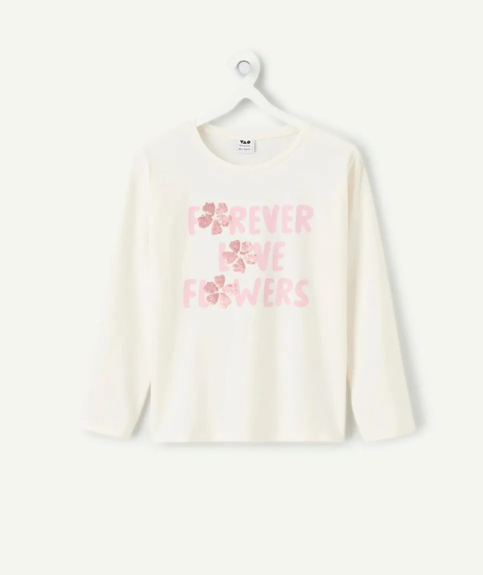 T-shirt fille droit blanc imprimé