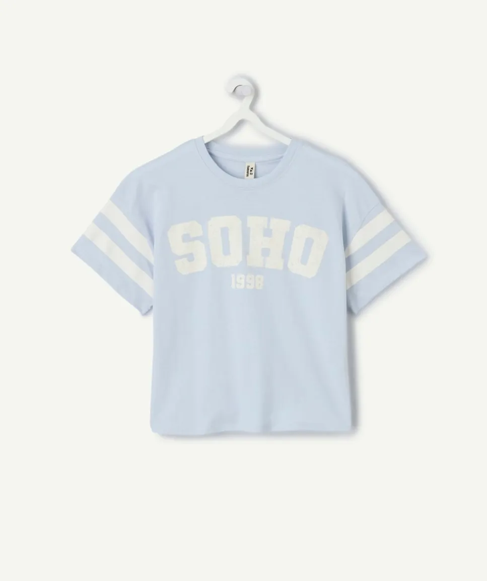 T-shirt fille droit bleu ciel imprimé