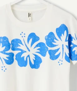 T-shirt fille droit bleu imprimé