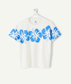 T-shirt fille droit bleu imprimé