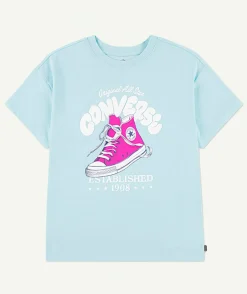 T-shirt fille droit bleu imprimé