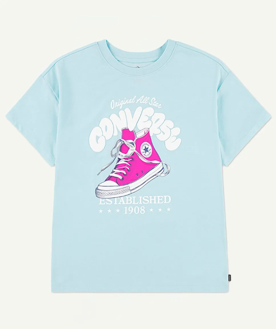 T-shirt fille droit bleu imprimé