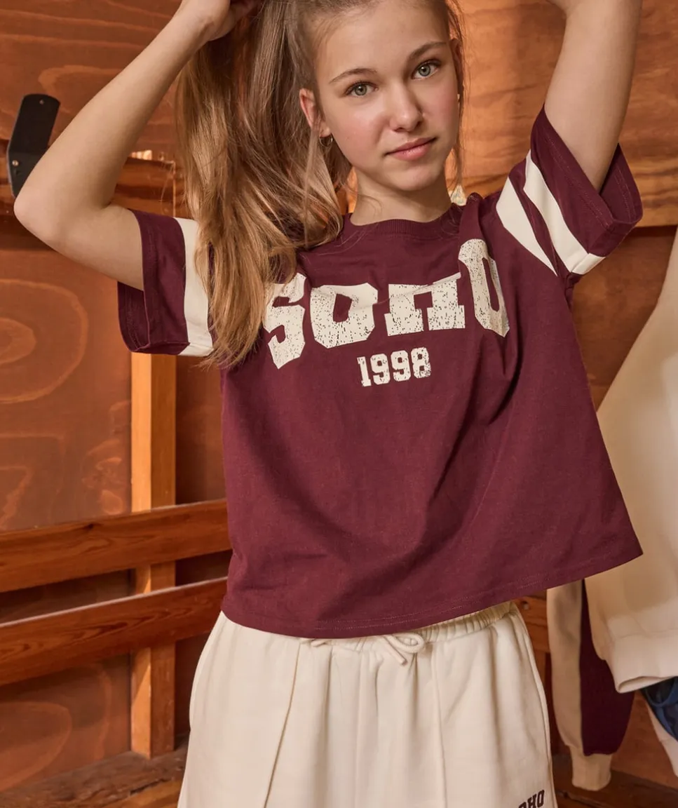 T-shirt fille droit bordeaux imprimé