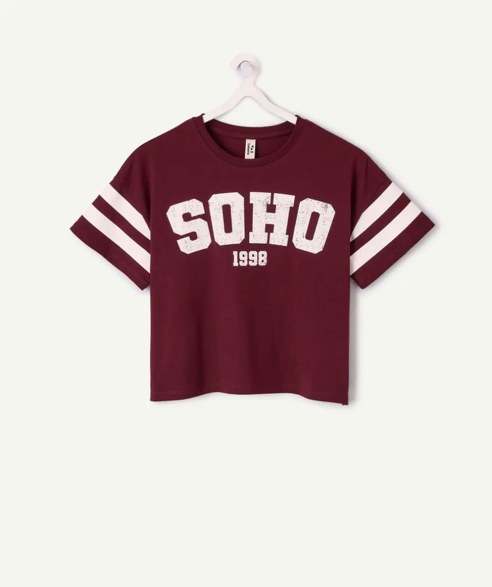 T-shirt fille droit bordeaux imprimé