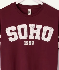 T-shirt fille droit bordeaux imprimé