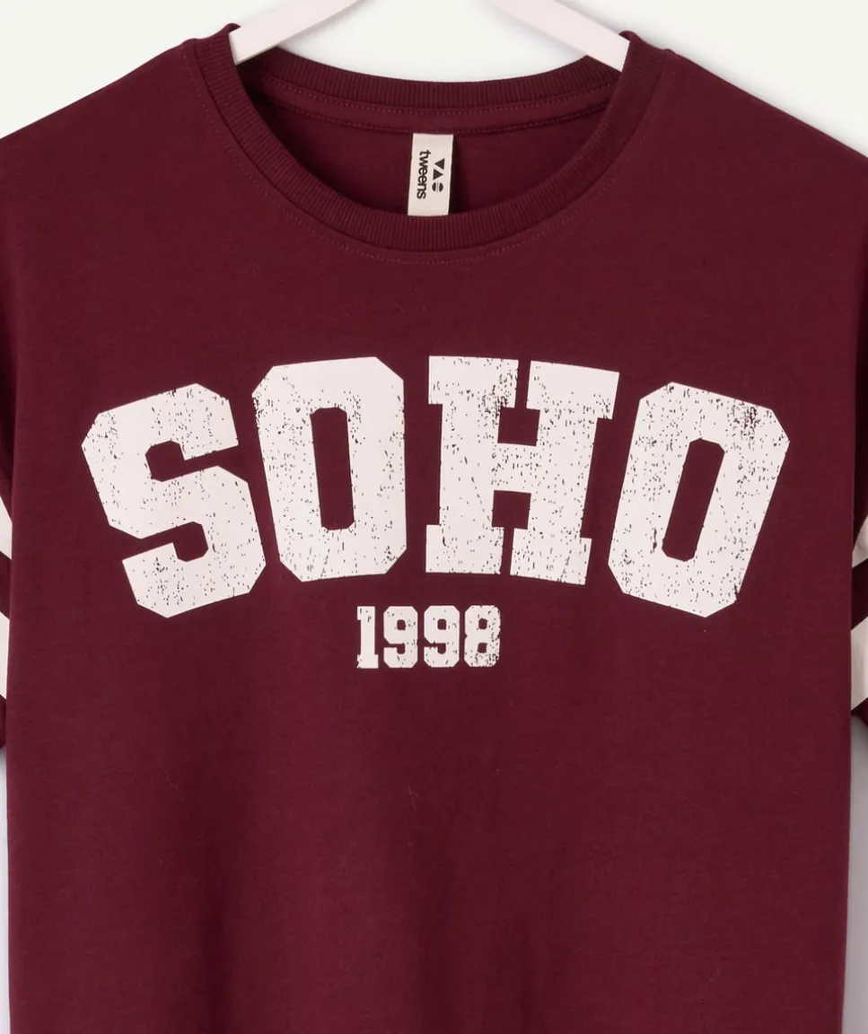 T-shirt fille droit bordeaux imprimé