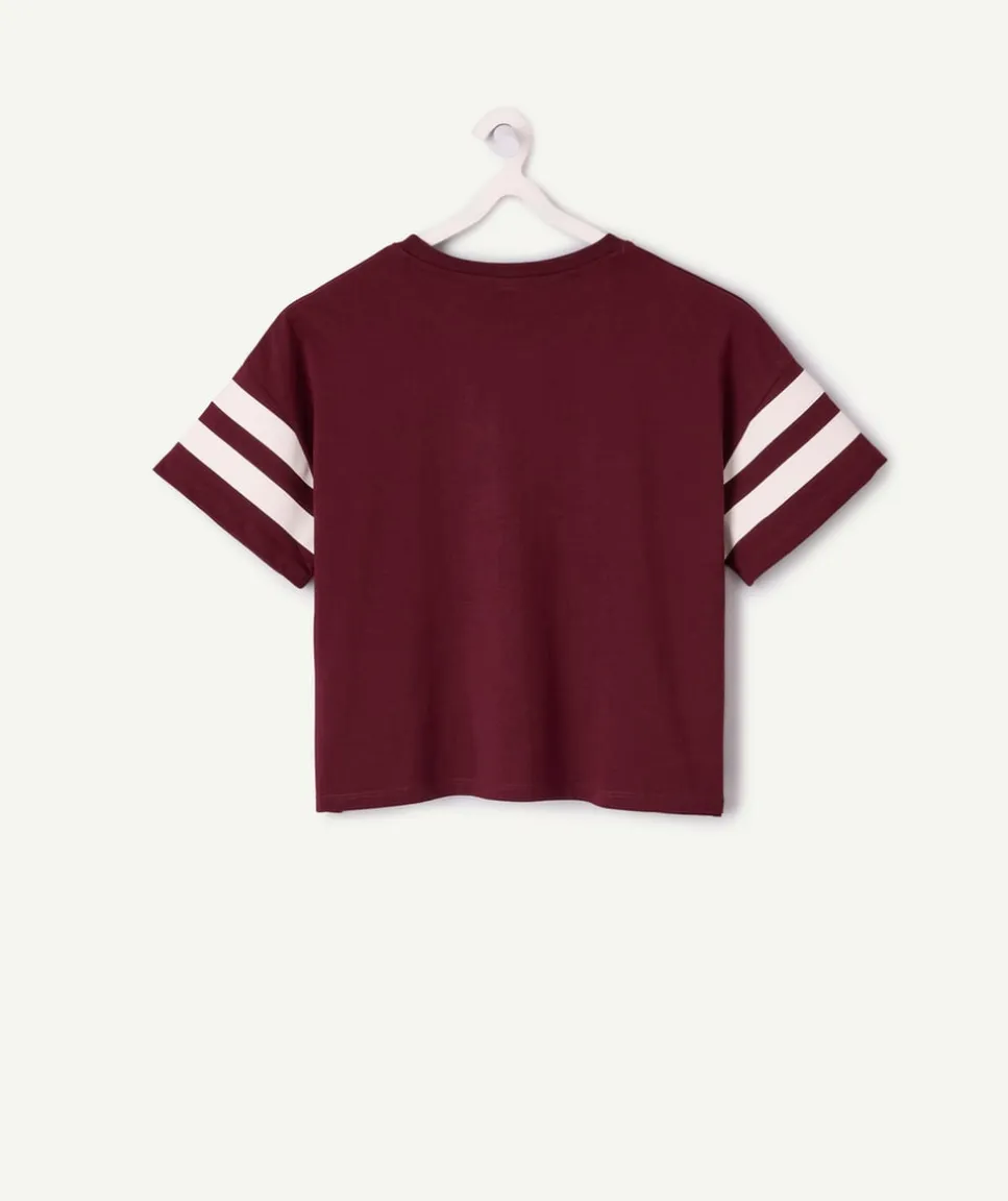 T-shirt fille droit bordeaux imprimé