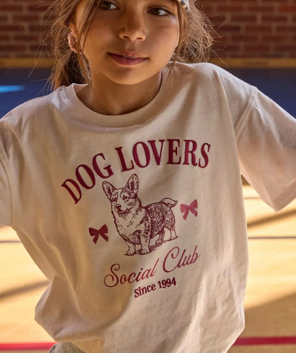 T-shirt fille droit écru imprimé