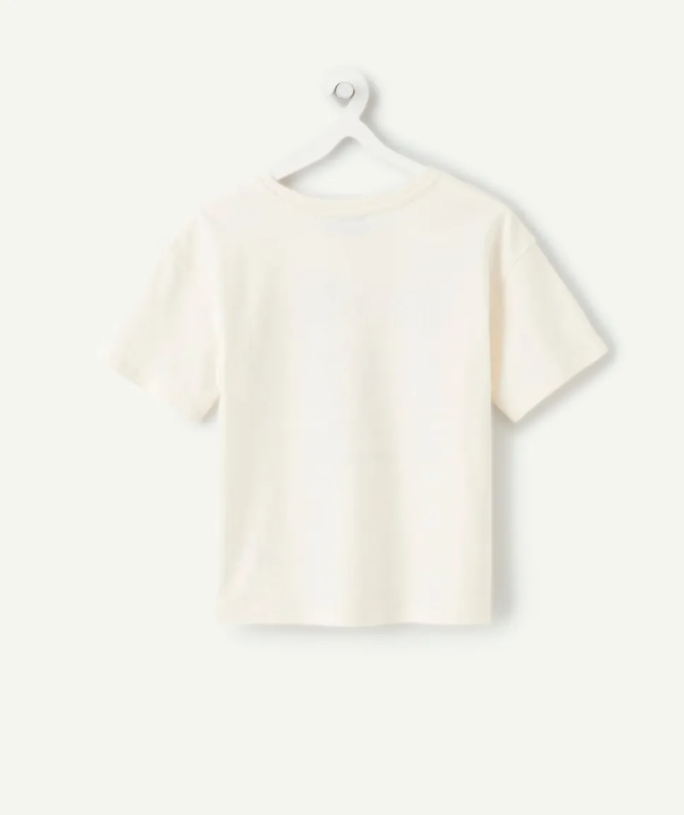 T-shirt fille droit écru imprimé