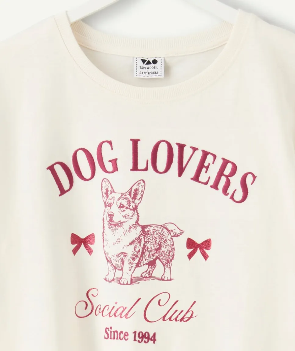 T-shirt fille droit écru imprimé