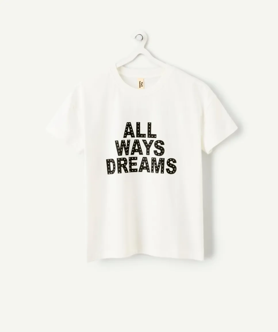 T-shirt fille droit écru imprimé