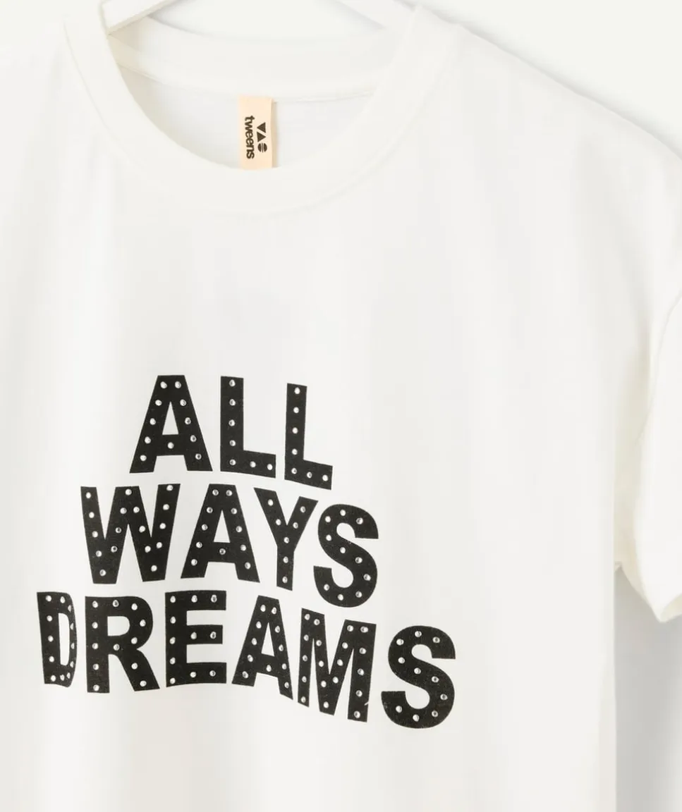 T-shirt fille droit écru imprimé