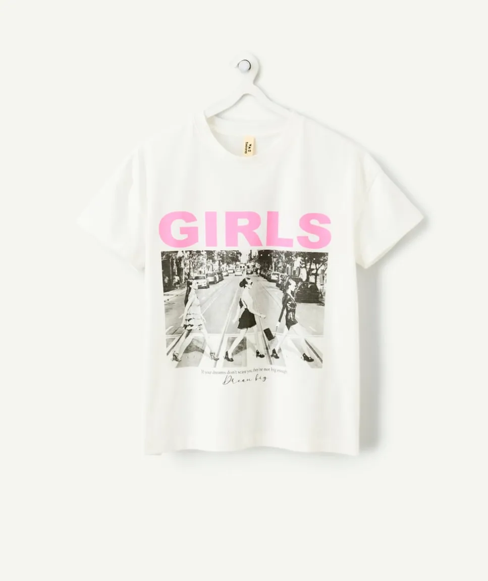T-shirt fille droit écru imprimé
