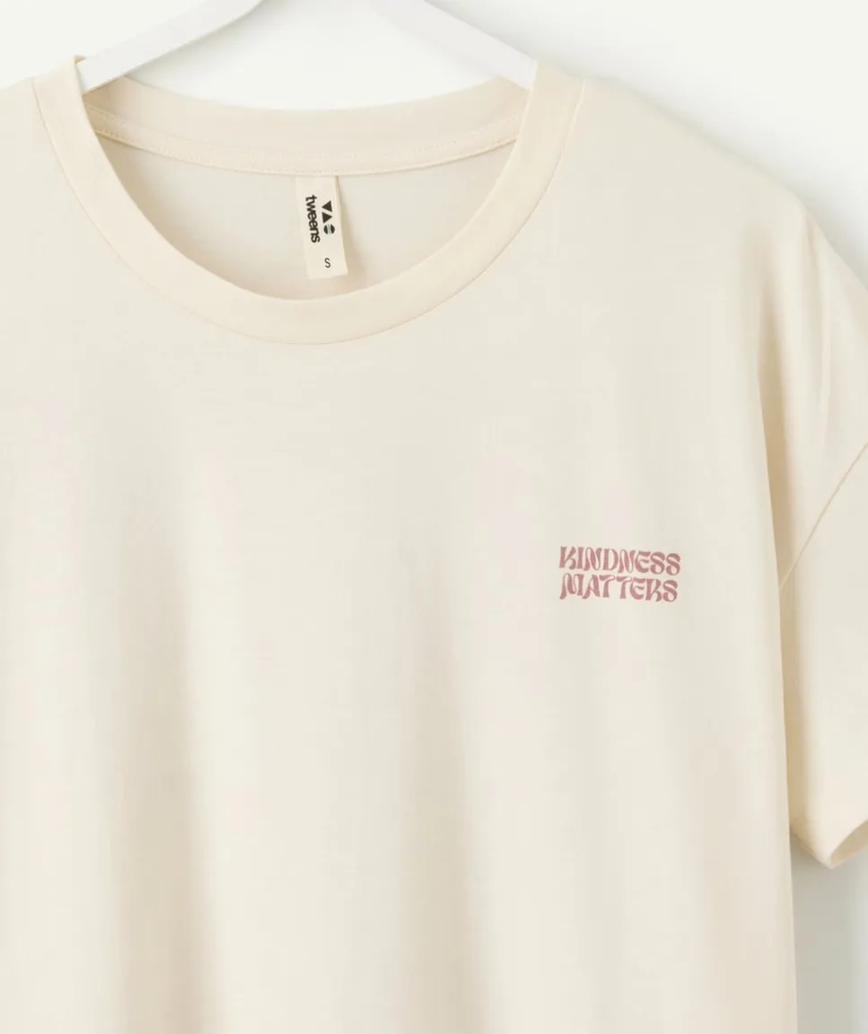 T-shirt fille droit écru imprimé