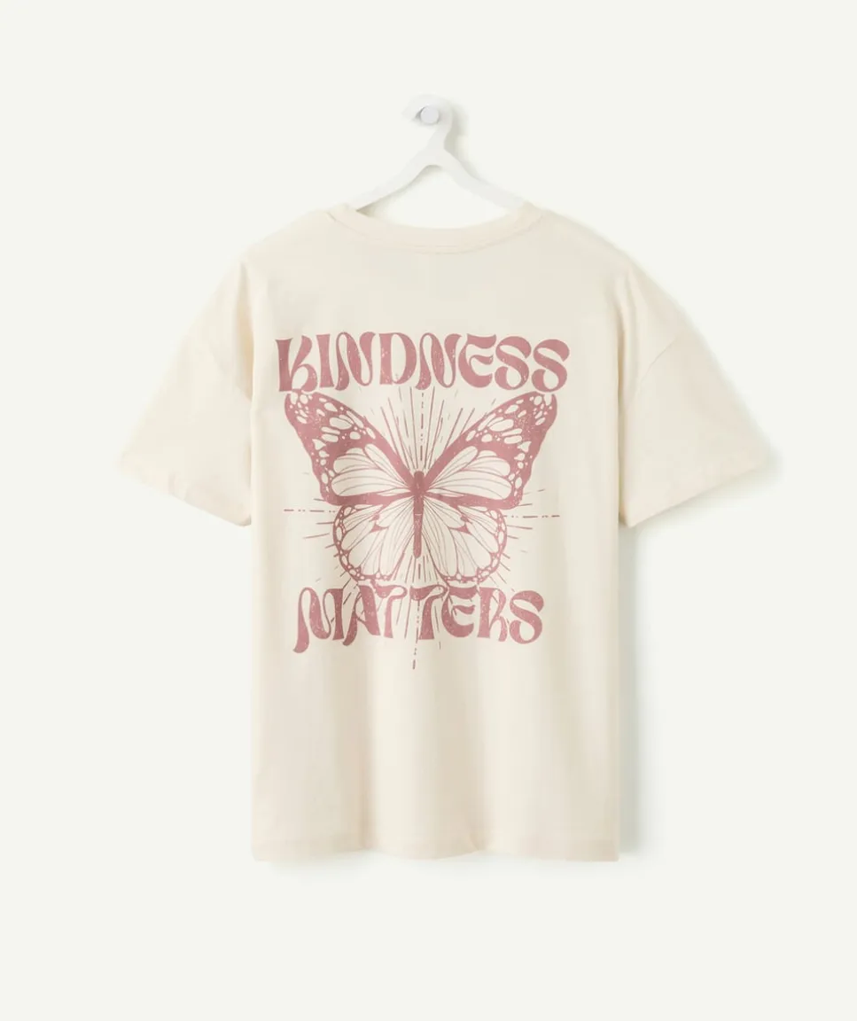 T-shirt fille droit écru imprimé