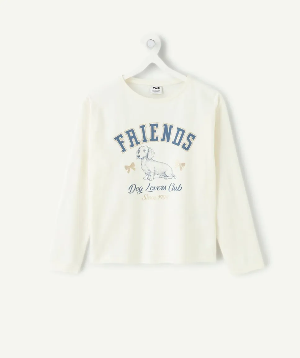 T-shirt fille droit écru imprimé