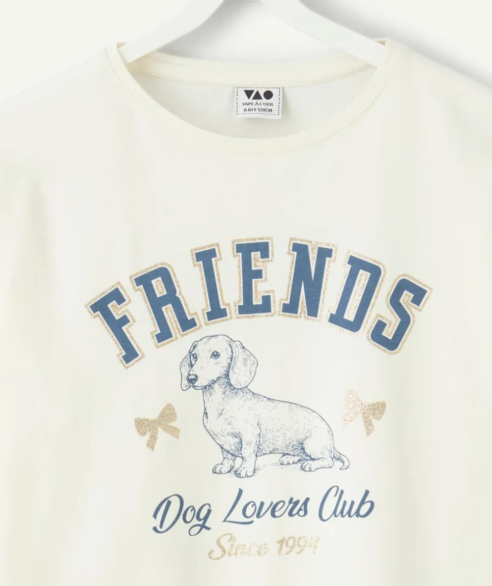 T-shirt fille droit écru imprimé